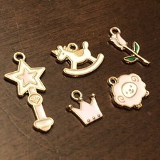 5pc CHARMS LOT Pink White Baby Girl Bracelet Princess Rose Unicorn Sheep Crown