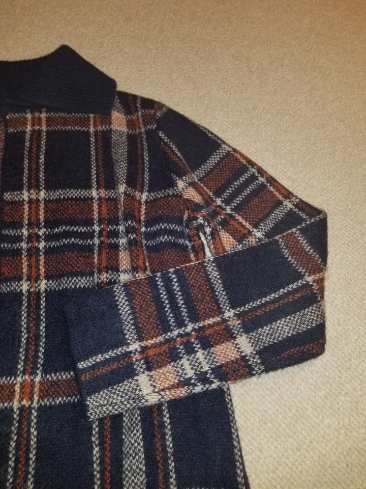 Suéter para mujer-TAHARI-azul marino/naranja/blanco mezcla de lana a cuadros plumero/cárdigan abierto-L Foto 3 de 4