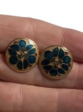 Cloisonn Earrings Fine Enamels By Fish Round Floral Button Studs