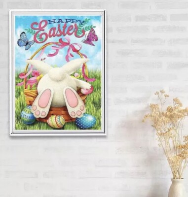 Diamond Painting Kit Craft Art Dot Happy Easter Eggs Bunny Rabbit Basket 14x10
