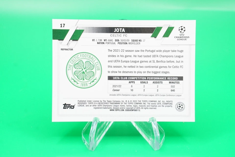 2022-23 Topps Chrome Base Refractor #17 Jota Celtic FC CDW - Image 2 of 2