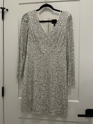 Adrianna Papell Women's Silver Sequins Long Sleeve Party Cocktail Dress  Size 6 | eBay