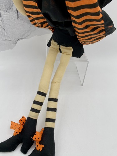 Halloween Witch Bride Pumpkin Lady 19" Shelf Sitter Bean Bag Folk Art Plush - Picture 6 of 10