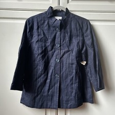 New Coldwater Creek Black Crinkled Linen Over Shirt Light Jacket 3/4 Sleeve 10