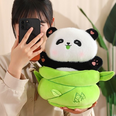 Cute Panda Plush Toy with Bamboo Cover Bamboo Panda Plush Toy for Kids Gift