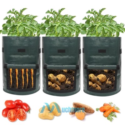  3-Pack 10 Gallon Potato Grow Bags Waterproof Reusable Vegetable Plant Root Pots