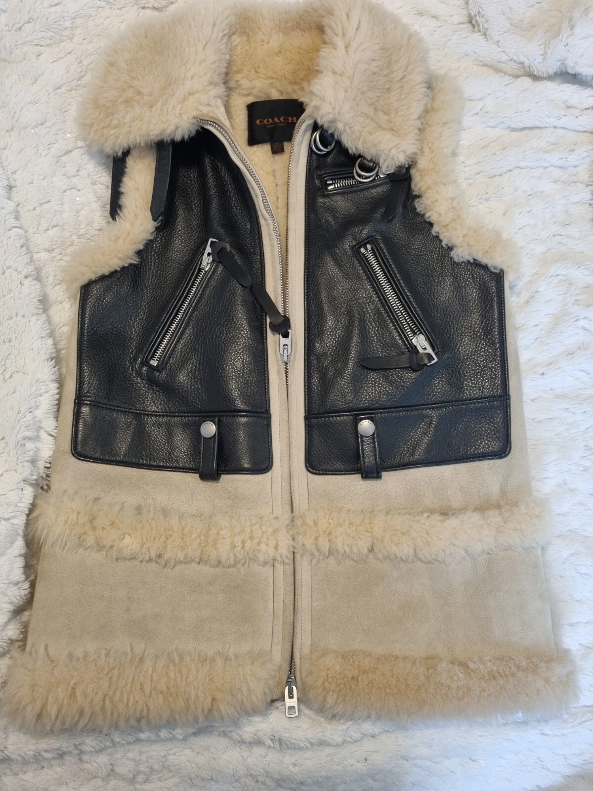 Cappotto Coach donna pelle di shearling moto biker montone taglia XS 8 10