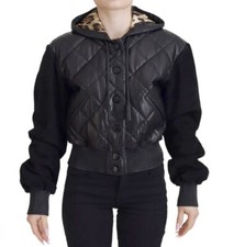Dolce & Gabbana Black Leather Quilted Jacket Coat Hood Size 40it Uk8 S