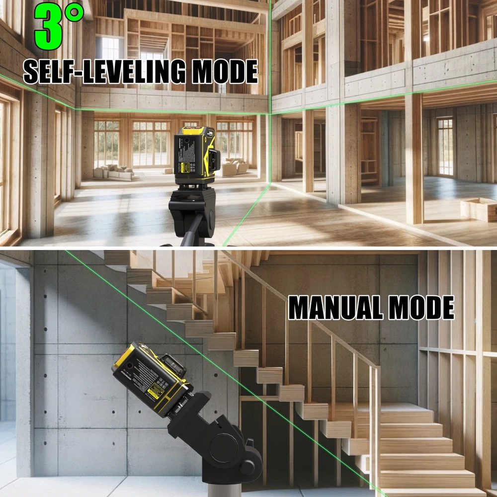 360 Laser Level Self Leveling 3D 12 Cross Lines Green Beam Lazer