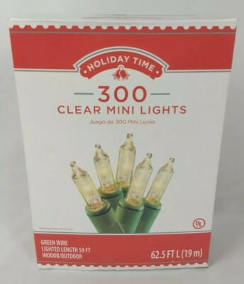 Holiday Time Christmas 300 Clear Mini Lights Green Wire 62.5 FT Indoor Outdoor