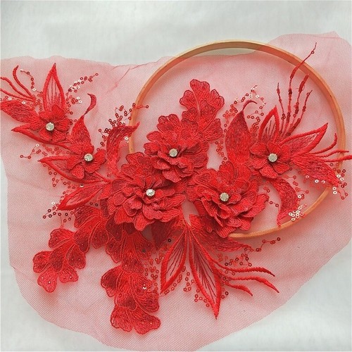 Embroidery Lace Applique 3D Sequin Patch DIY Wedding Dress Sewing Trimming Craft - Picture 13 of 22