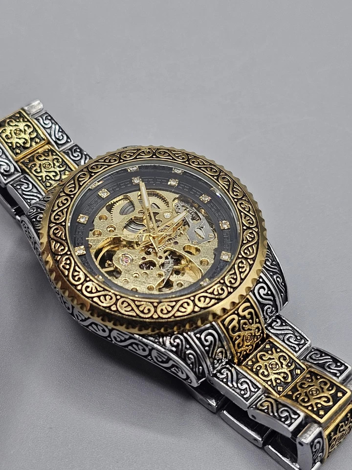 Mens Automatic Engraved Pattern Design Two-Tone S… - image 11