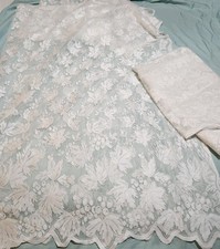 PAIR 2 Sheer White Lace Curtain Panels 84"L x 60"W Floral Rod Pocket Vintage USA