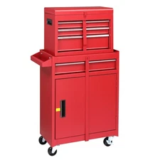 2 in 1 Combination Rolling Storage with 4 Drawers, Bottom Cabinet Tool Chest Red