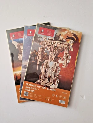 New Lot of 3 Birkeetoys Hongtai Wooden 3D Puzzles Robot 1, 2, & 3 Sci Fi Series - Image 1 of 4