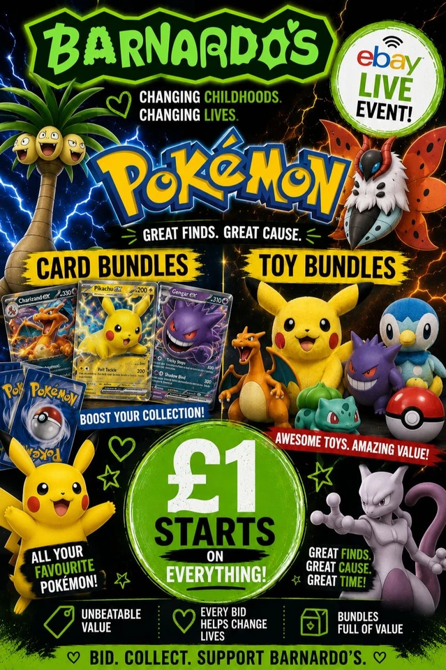 Barnardo’s eBay Live | Charity Pokémon Mixed Bundles & Toys  | £1 Start <3