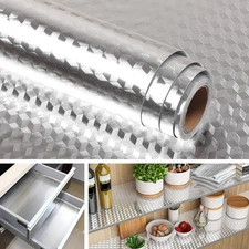 Kitchen Oil Proof Wallpaper Aluminum Foil Backsplash Cabinet Drawer Liner