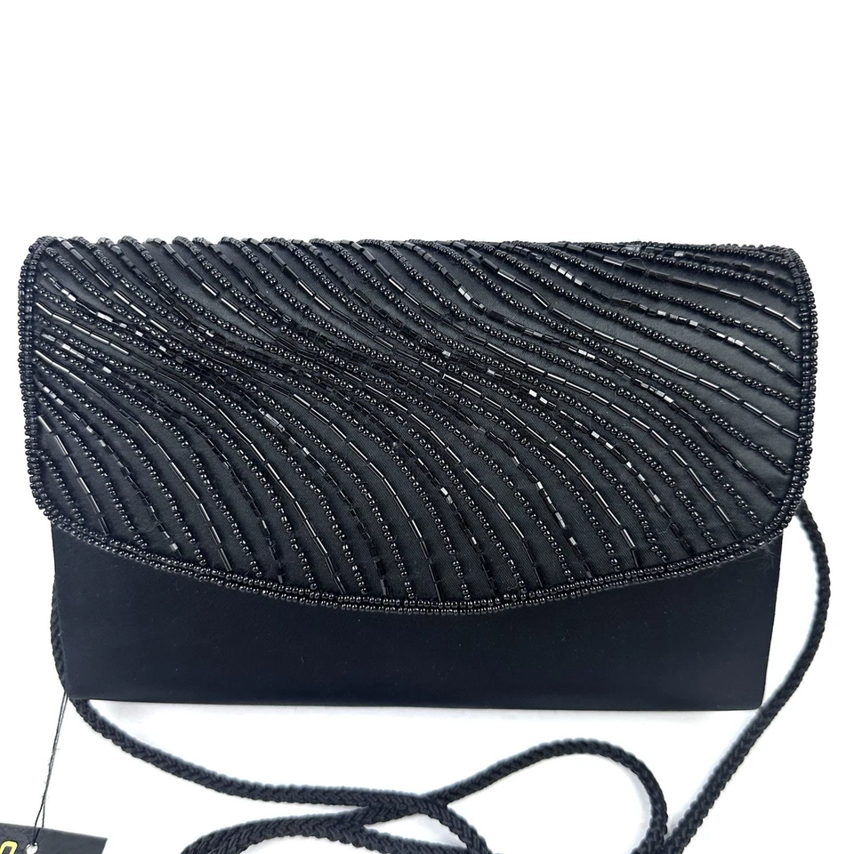 Bolso de Hombro Sasha con Cuentas Negro Cuentas Carcasa Dura Bolso de Mano Noche Nuevo Foto 2 de 4