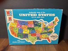 Vintage Milton Bradley Map Puzzle United States Wood States World Map USA