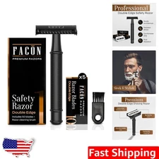 Rust-Resistant Long Handle Safety Razor - 50 Japanese Blades,