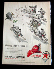 VTG 1951 Texaco Print Ad 10"x13" Dalmatians Champion Spark Plugs Chicago Cubs Ad