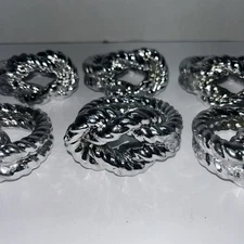 Pottery Barn Twist Rope Knot Silver Napkin Rings Set of 8 NWT