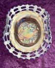 Fenton Carnival Glass Blue Ruffled Basketweave Open Edge Amethyst Bowl Ruffled