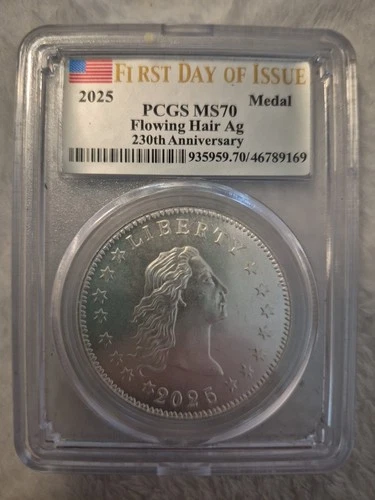2024-2025 PCGS MS70 Flowing Hair Ag 230th Anniversary Silver 1oz Coin