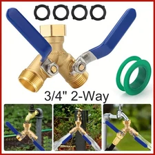 3/4" Garden Hose Splitter 2 Way Heavy Duty Brass Y Connector Adaptor w/ 2 Valves
