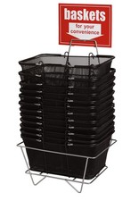 Black Metal Shopping Baskets With Stand - Set of 12