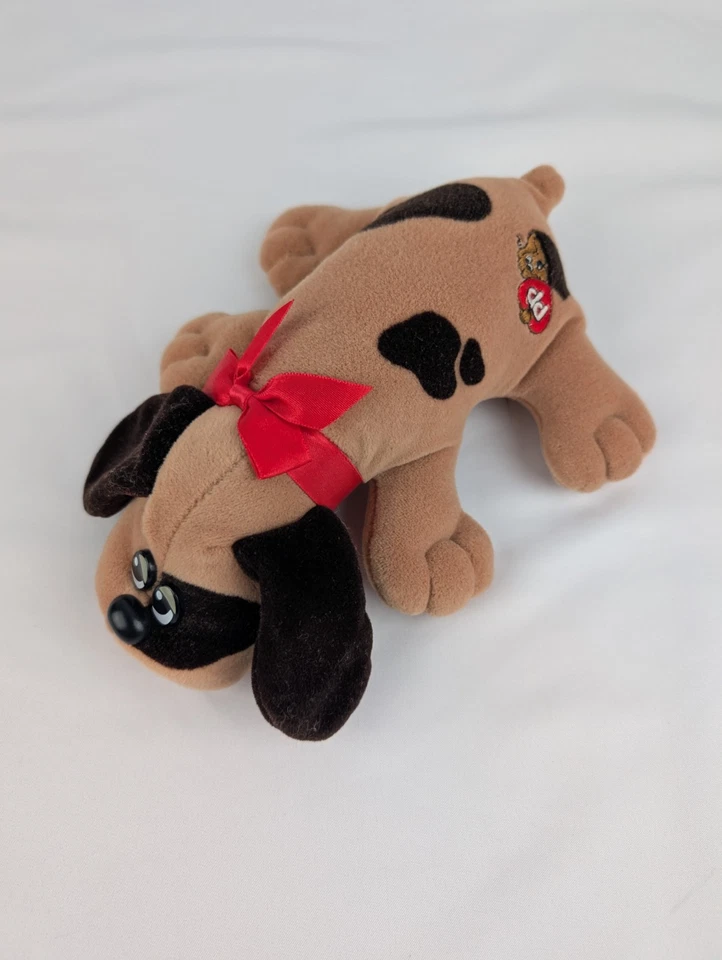 Tonka Pound Puppies Puppy Dog Plush 8" Brown Black Spots Red Collar - Image 2 of 4
