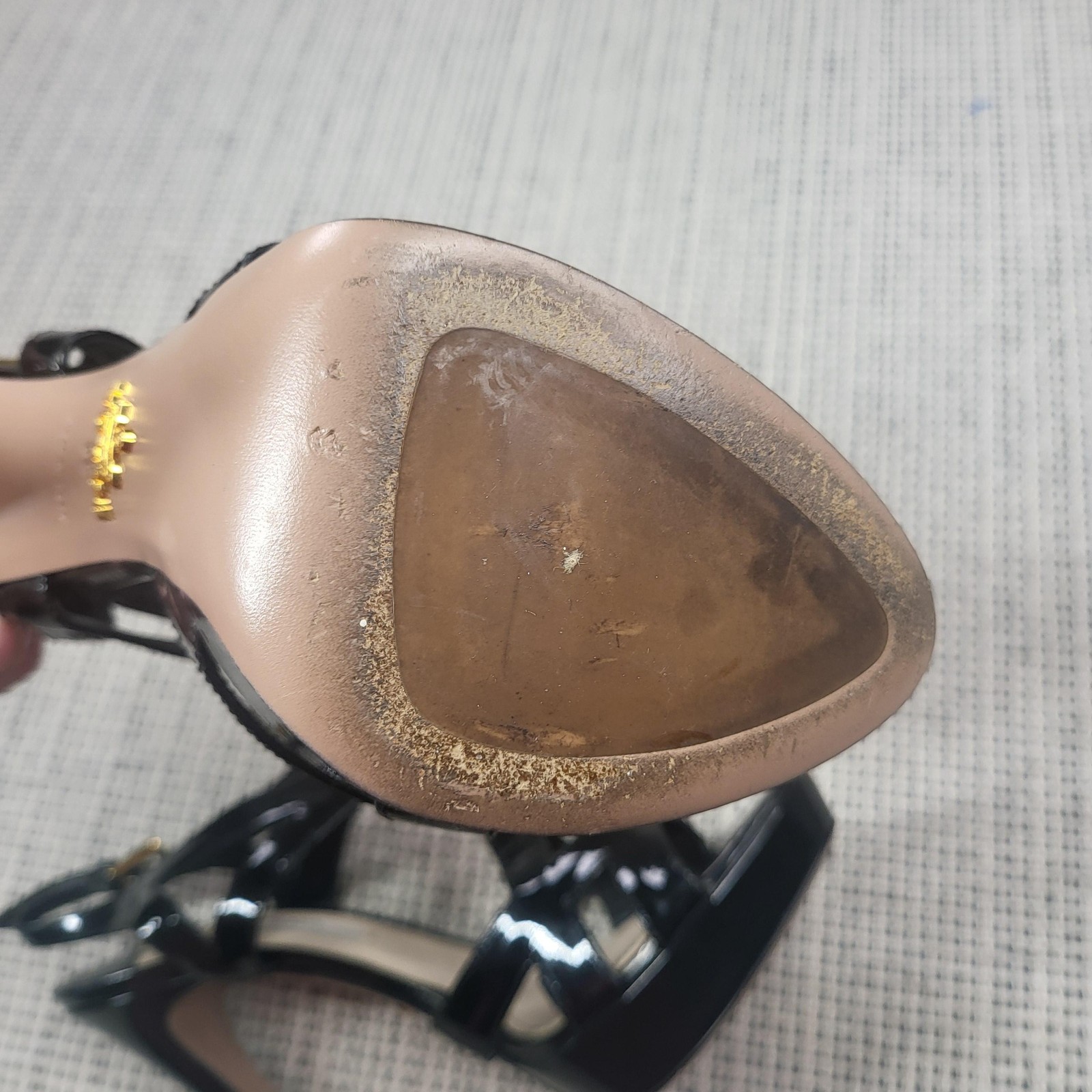 Prada Sandals Womens Size 8 Black Patent Leather Strappy Stiletto Heel Italy thumbnail 4