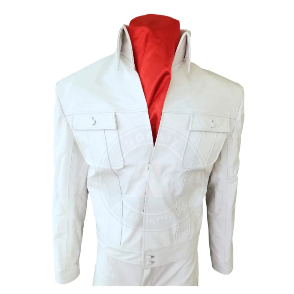 White Soft Sheepskin Leather Elvis 1968 Comeback Suit | Tribute Costume Outfit - Image 2 of 4