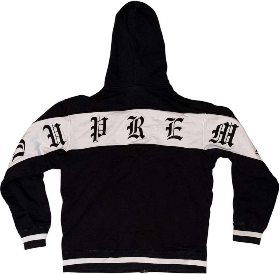 SS19 Supreme Split Antiguo Inglés Rayas Cremallera Sudadera con Capucha Talla Grande Sudadera con Capucha Foto 3 de 4