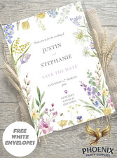 PERSONALISED ELEGANT WEDDING SAVE THE DATE WILD FLOWERS FLORAL INVITATIONS
