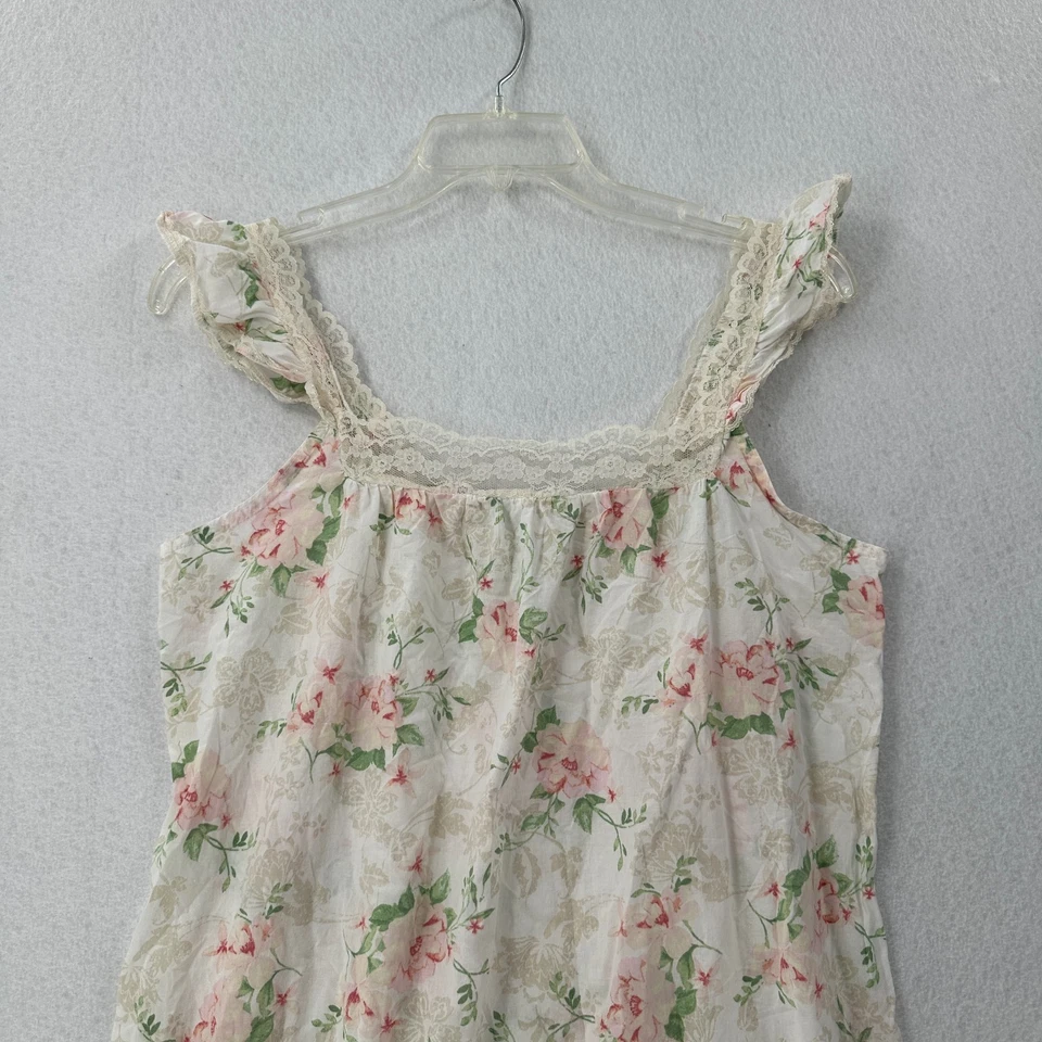 Camisola Laura Ashley 100% algodão rosa floral renda sem mangas romântica M - Imagem 3 de 4