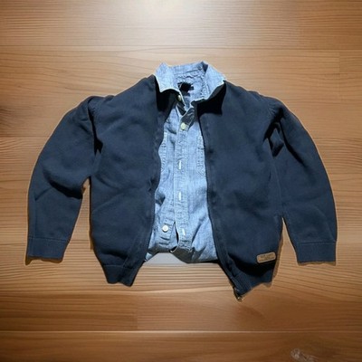 Gap Kids Blue Chambray Button Down & Kiabi Navy Zip Cardigan Set Boys M bundle