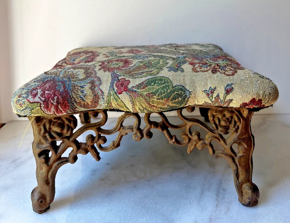 Винтажный чугунный табурет для ног с леопардовым принтом обивка декоративный коготь ножка 12,5 дюйма - Изображение 2 из 4