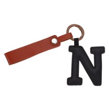 Initial Letter Keychain PU Leather Letter-N Key Chains for Women Black