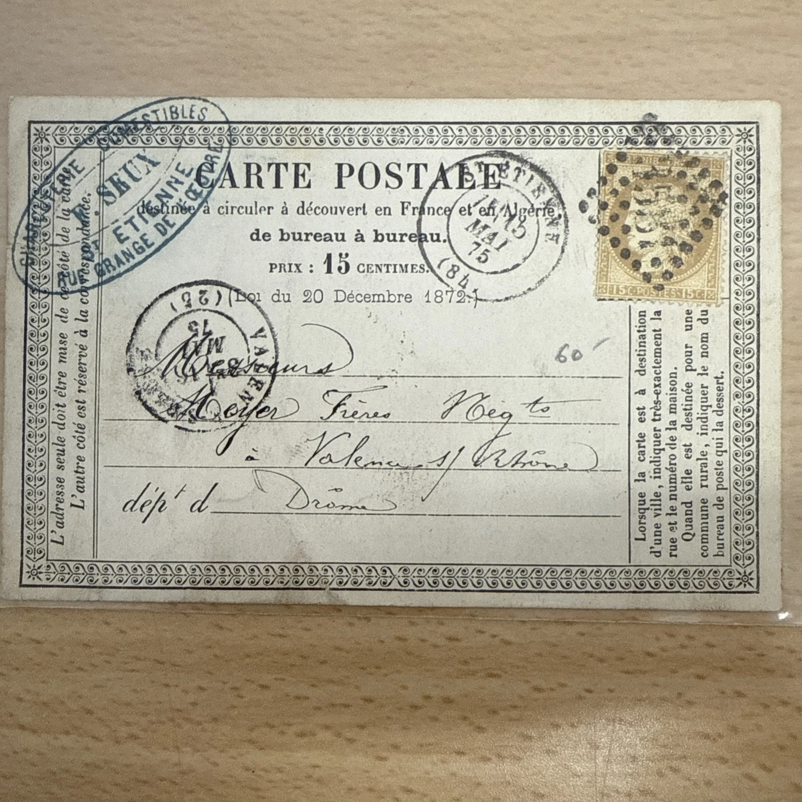 CPA Carte Postale Ancienne Timbre 1872 1873 1874 1875 … À Identifier