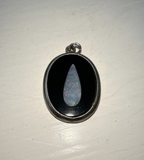 Silver Australian Opal Inlay And Black Onyx Pendant Jewellery With Hallmarks