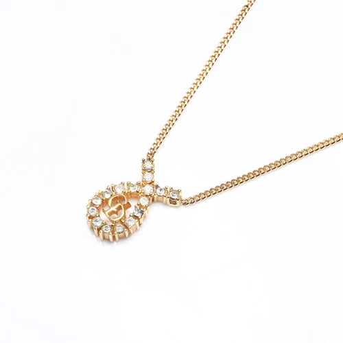 Collana Christian Dior strass catena lunghezza 38 2 cm ciondolo L12mm x H16mm