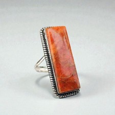Orange Coral Ring Designer Ring 925 Sterling Silver Handmade Jewelry Gift
