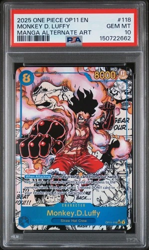 2025 ONE PIECE MONKEY D. LUFFY MANGA AA OP11-A FIST OF DIVINE SPEED #118 PSA 10