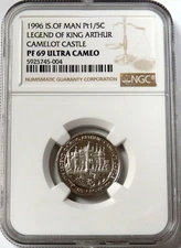 1996 PLATINUM ISLE OF MAN 1/5 OZ CROWN CAMELOT CASTLE NGC PROOF 69 UC