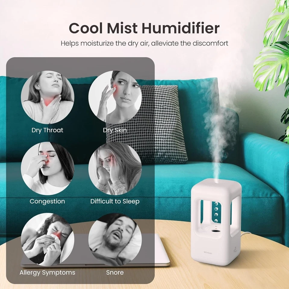 600ml Humidifiers for Bedroom Room Office Cool Mist Air Easy to Clean Indoor - Image 2 of 4