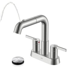 Brushed Nickel Pull Down Centerset Bathroom Faucet 2 Handle 3 Hole Pull Out...