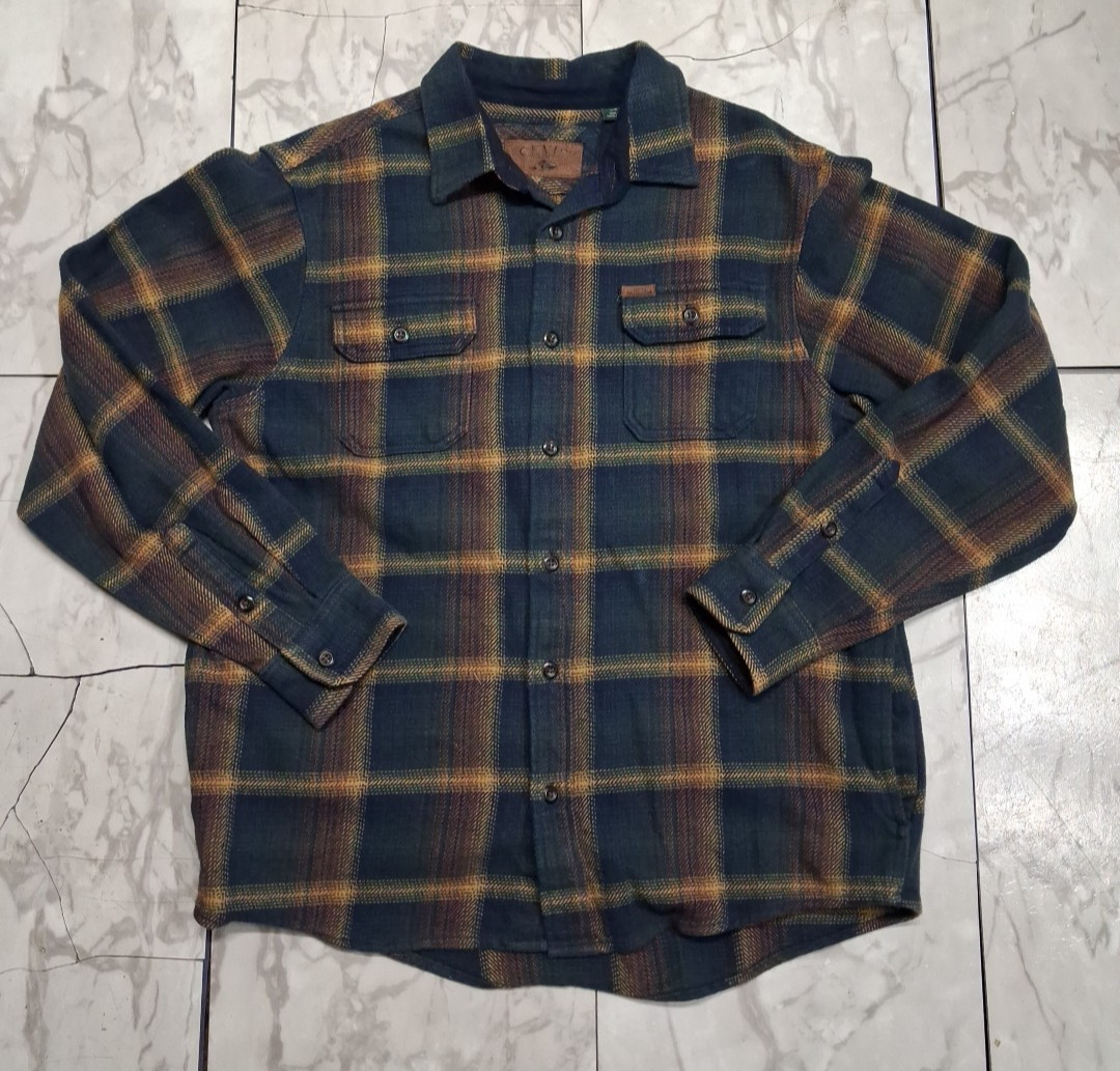 Orvis Flannel Shirt Jacket Mens Large Plaid Green Heavyweight Flannel