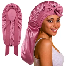 Gorro largo de saten para dormir mujeres con banda perfecto para trenzas y rizos