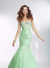 D18 MORI LEE PAPARAZZI 95020  SZ 10 MYSTIC MINT $398 FORMAL GOWN DRESS